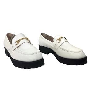 Raid shoe empire chunky white loafer gold bit accent black lug 6 wide fit